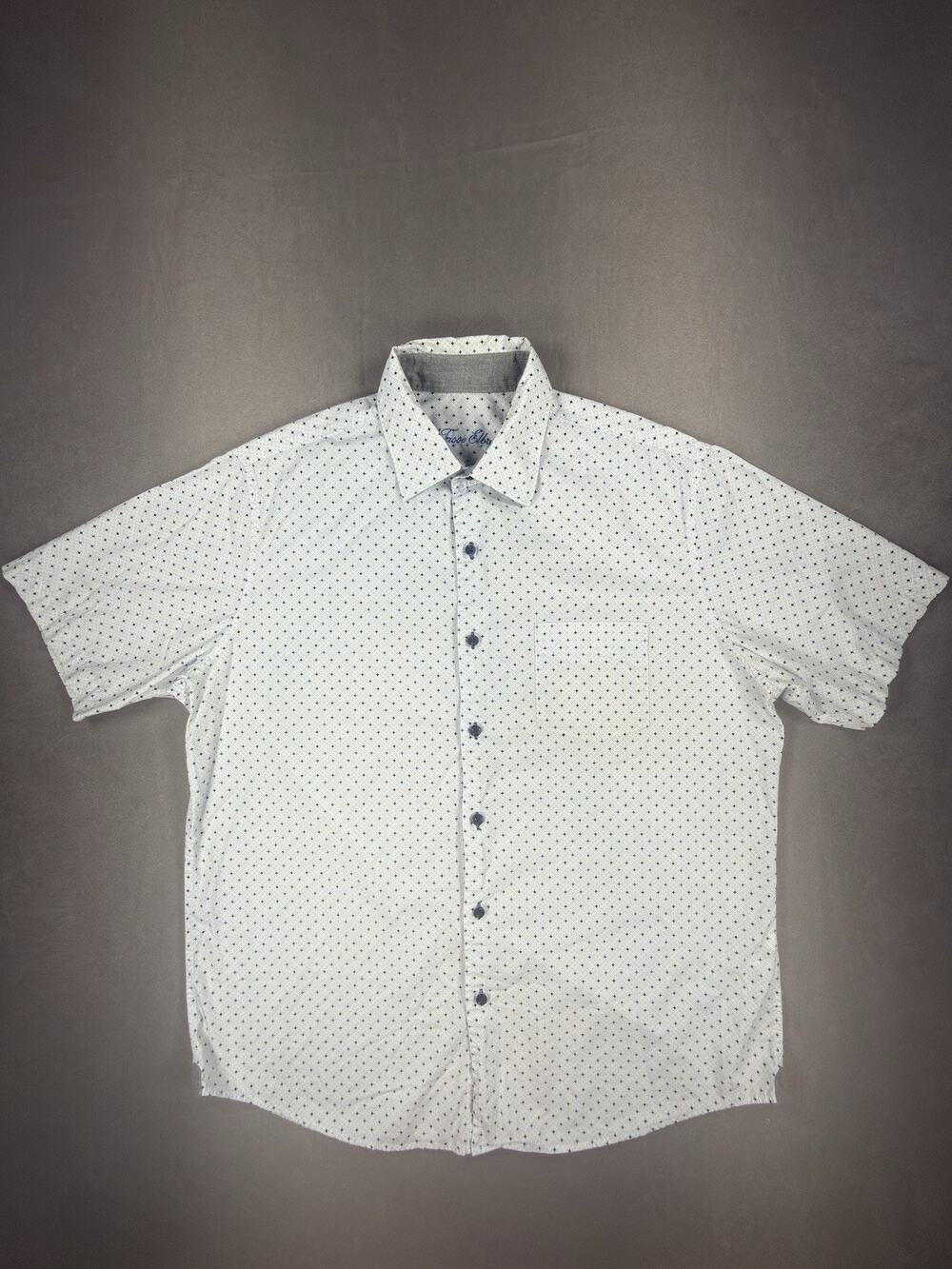 Tasso Elba Shirt Mens Large Blue Geometric Print Short Sleeve Button Up Casual
